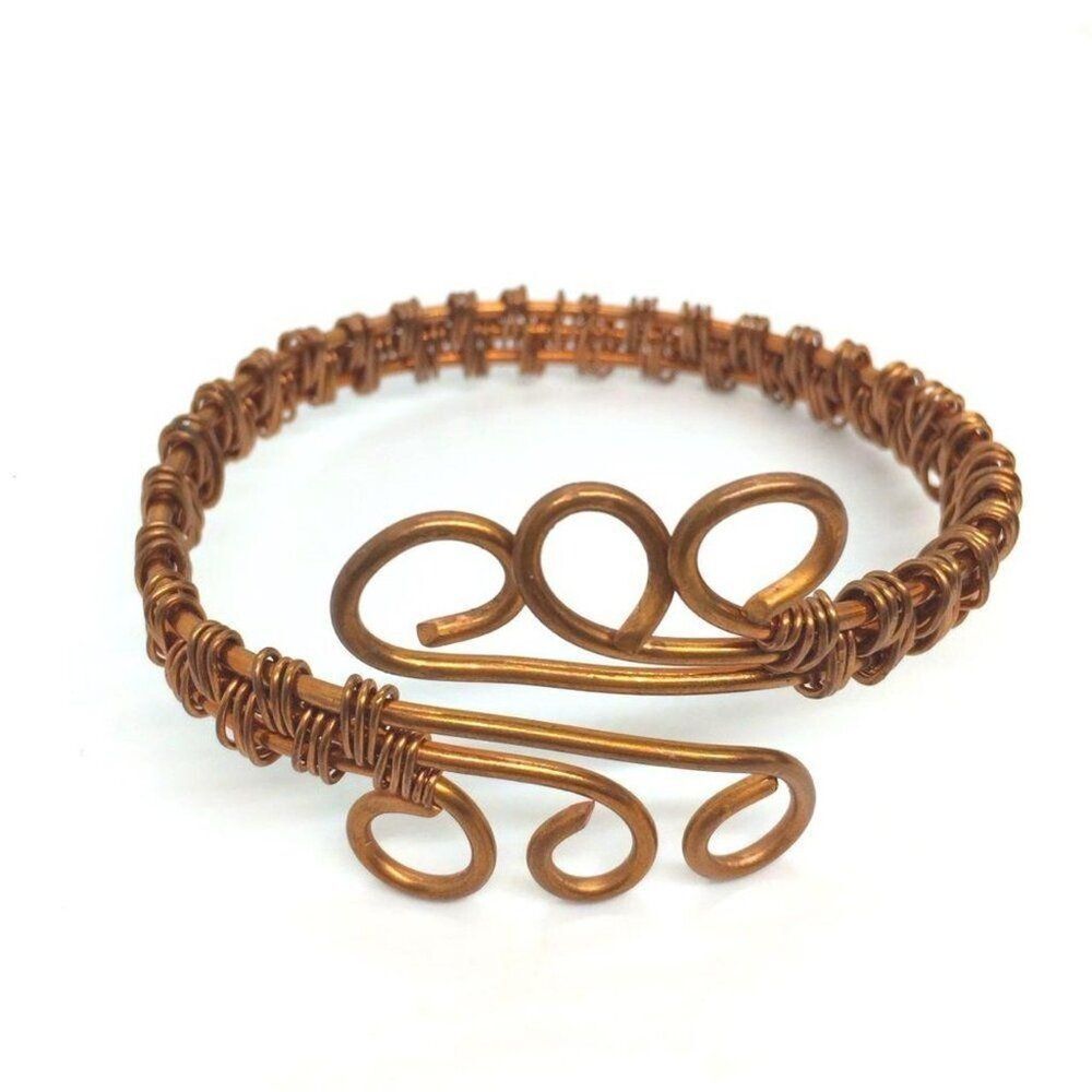 Copper Bracelet Wire Wrap Artisan Abstract Boho Weave Handmade Festival